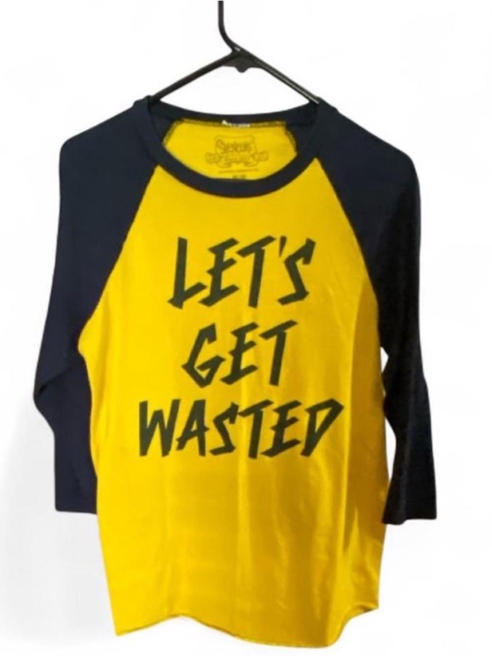 Spencer's Yellow and Black Raglan "Let's Get Wasted" Long Sleeve Tee